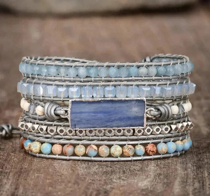 Natural Blue Topaz & King Jasper Wrap Bracelet