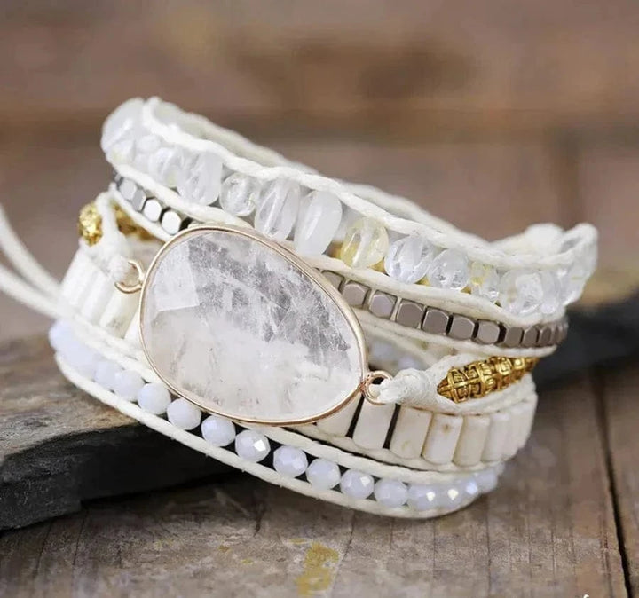Natural Clear Quartz White Beaded Wrap Bracelet