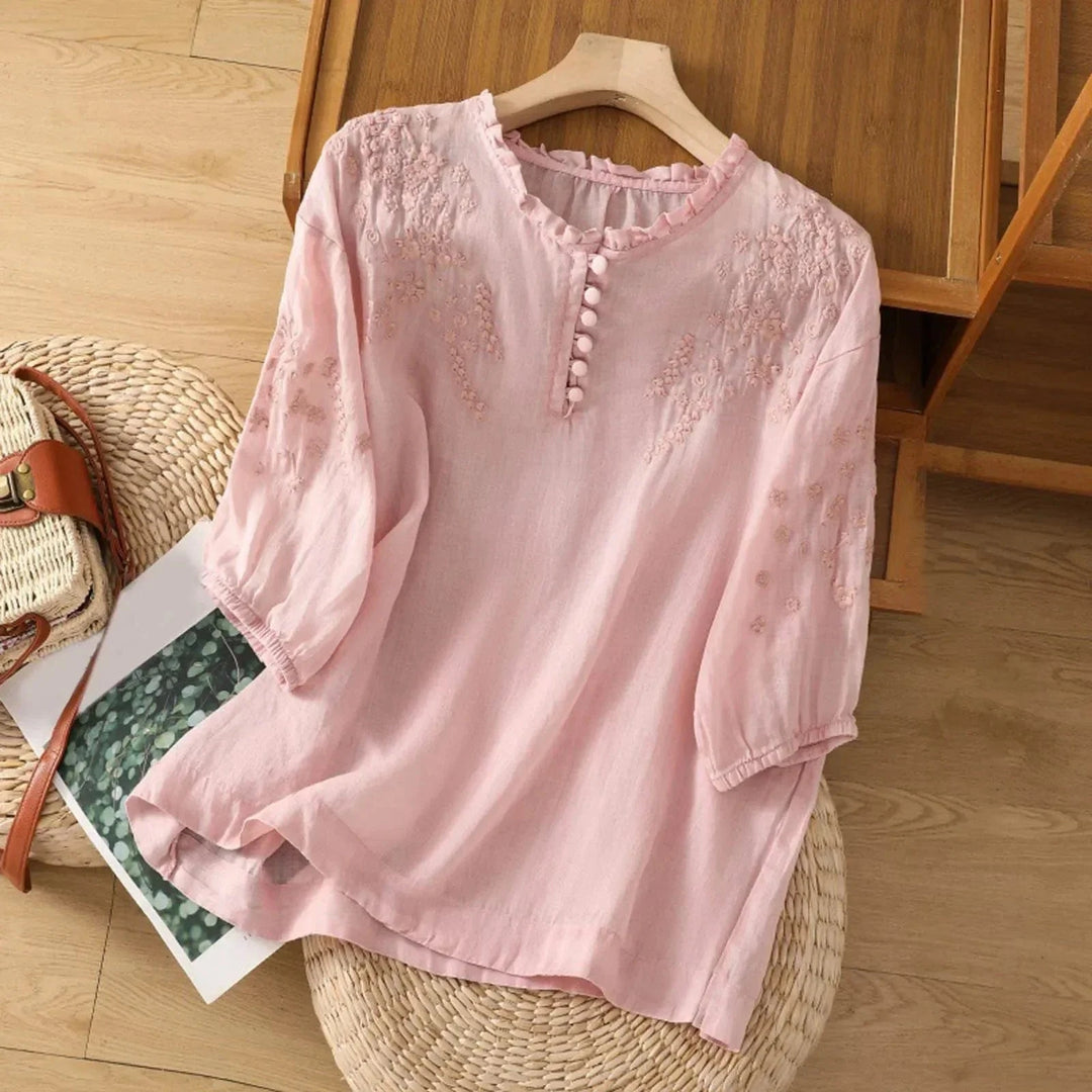 Evelyn Embroidered Button Front Blouse