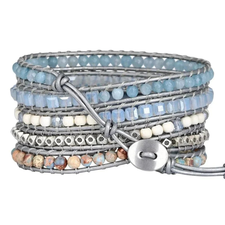Natural Blue Topaz & King Jasper Wrap Bracelet