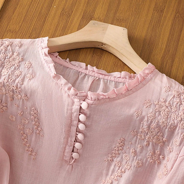 Evelyn Embroidered Button Front Blouse