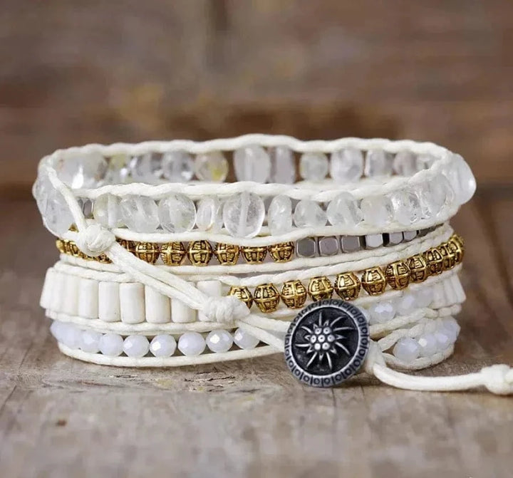 Natural Clear Quartz White Beaded Wrap Bracelet