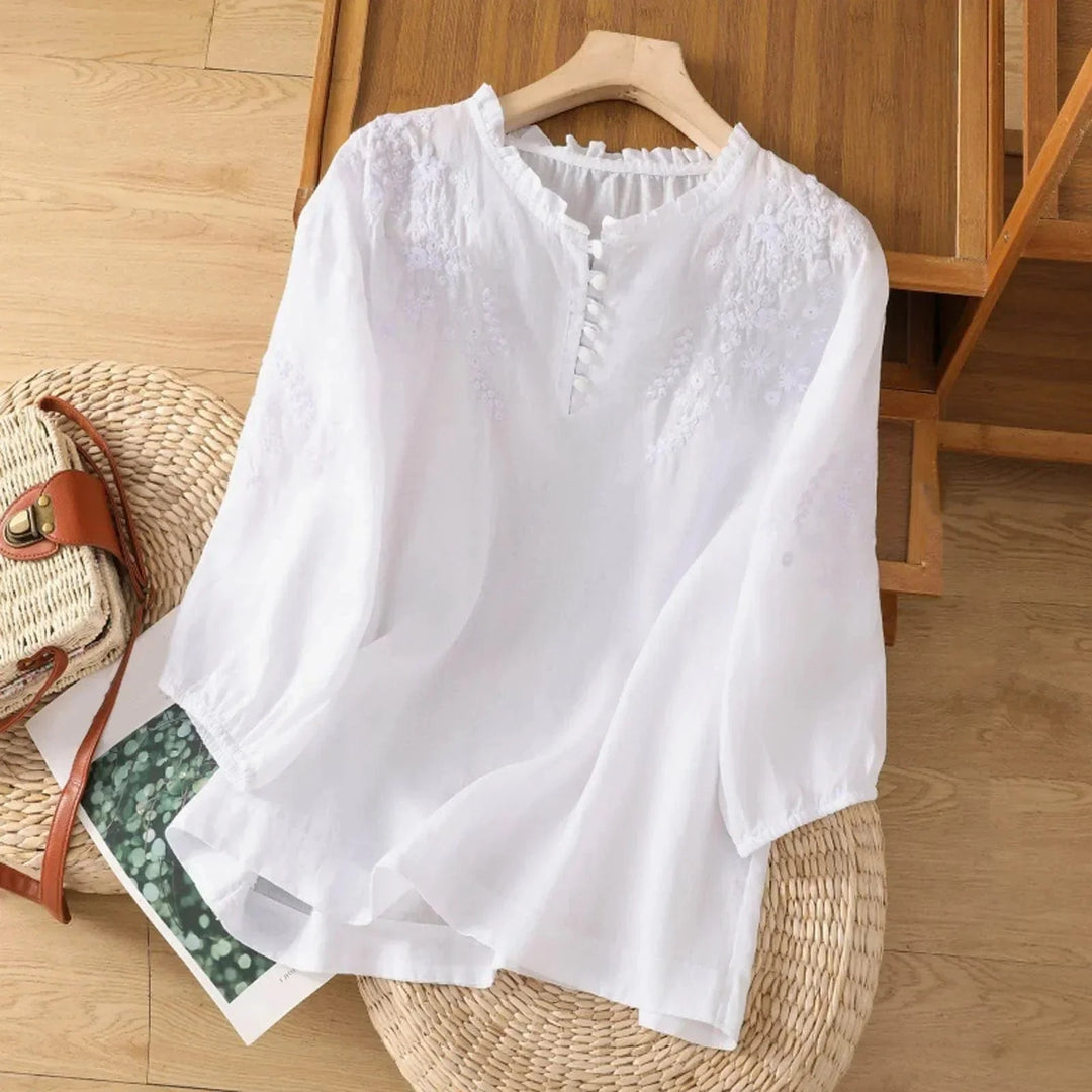 Evelyn Embroidered Button Front Blouse