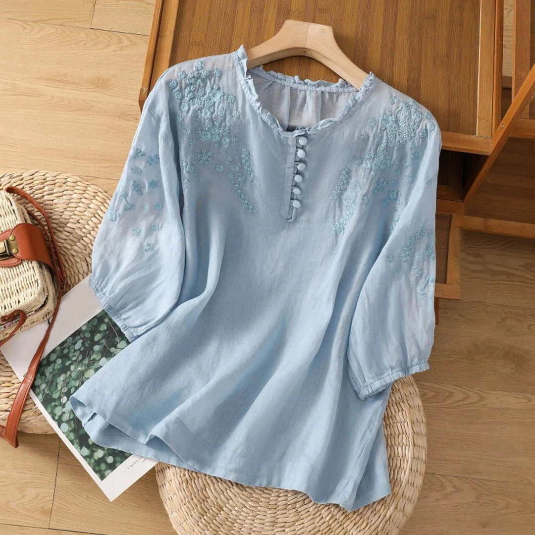 Evelyn Embroidered Button Front Blouse