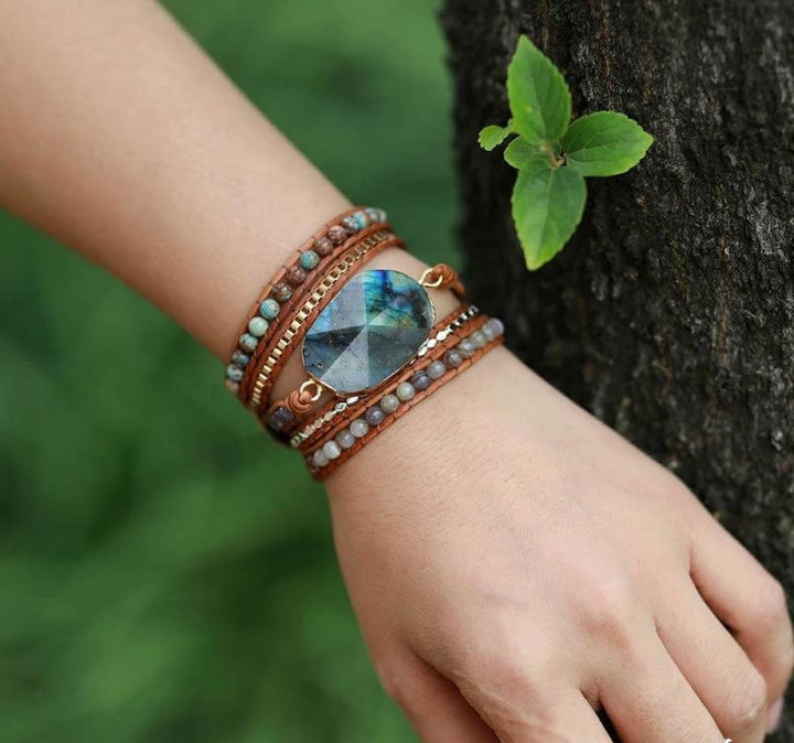 Natural Labradorite Agate & Jasper Wrap Bracelet