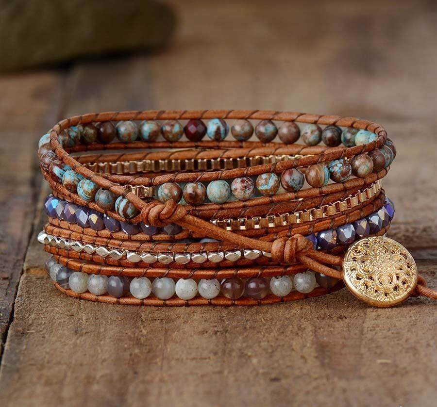 Natural Labradorite Agate & Jasper Wrap Bracelet