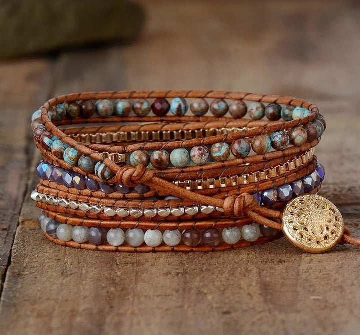Natural Labradorite Agate & Jasper Wrap Bracelet