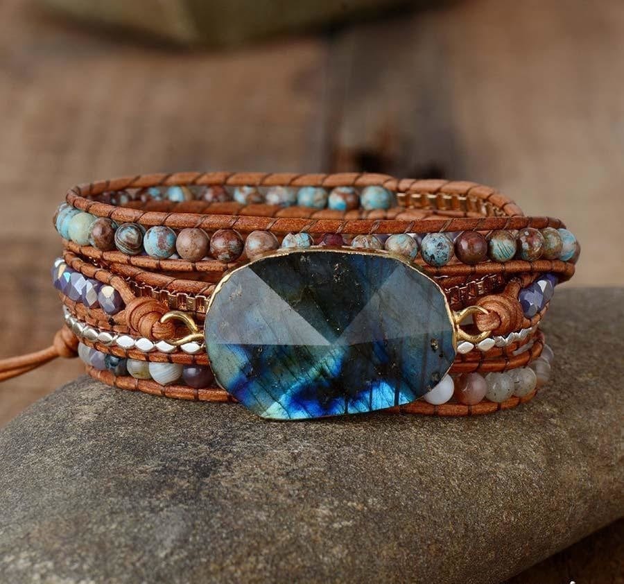 Natural Labradorite Agate & Jasper Wrap Bracelet