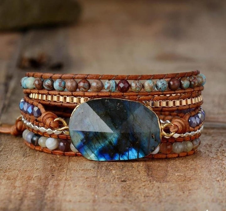 Natural Labradorite Agate & Jasper Wrap Bracelet