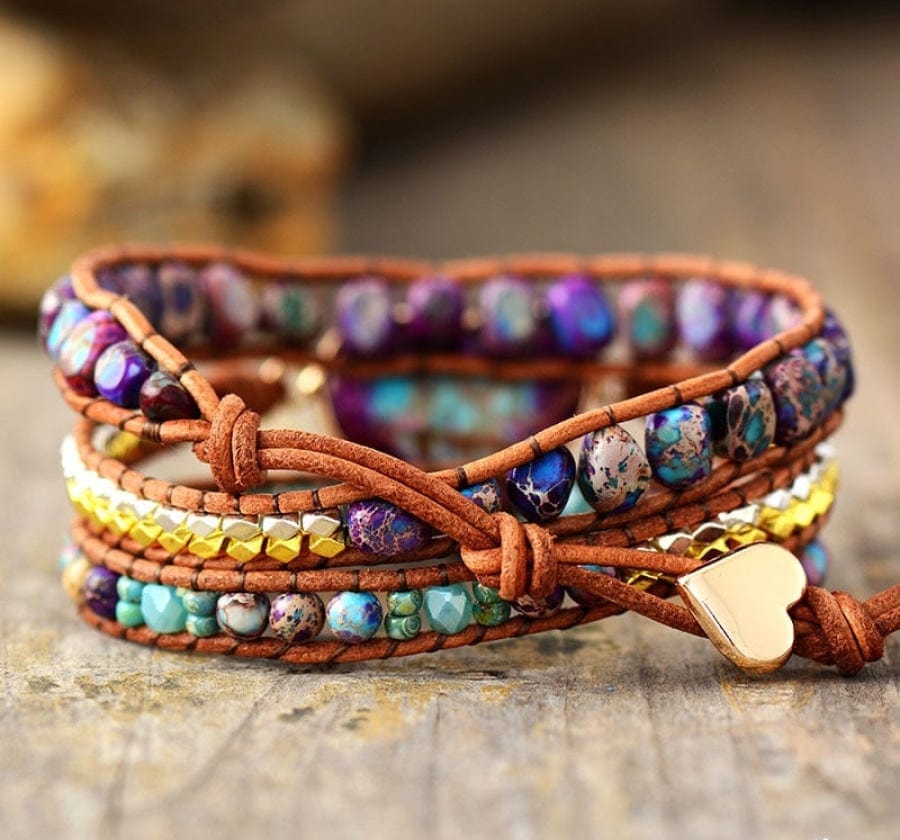 Handmade Purple & Turquoise Jasper Heart Wrap Bracelet