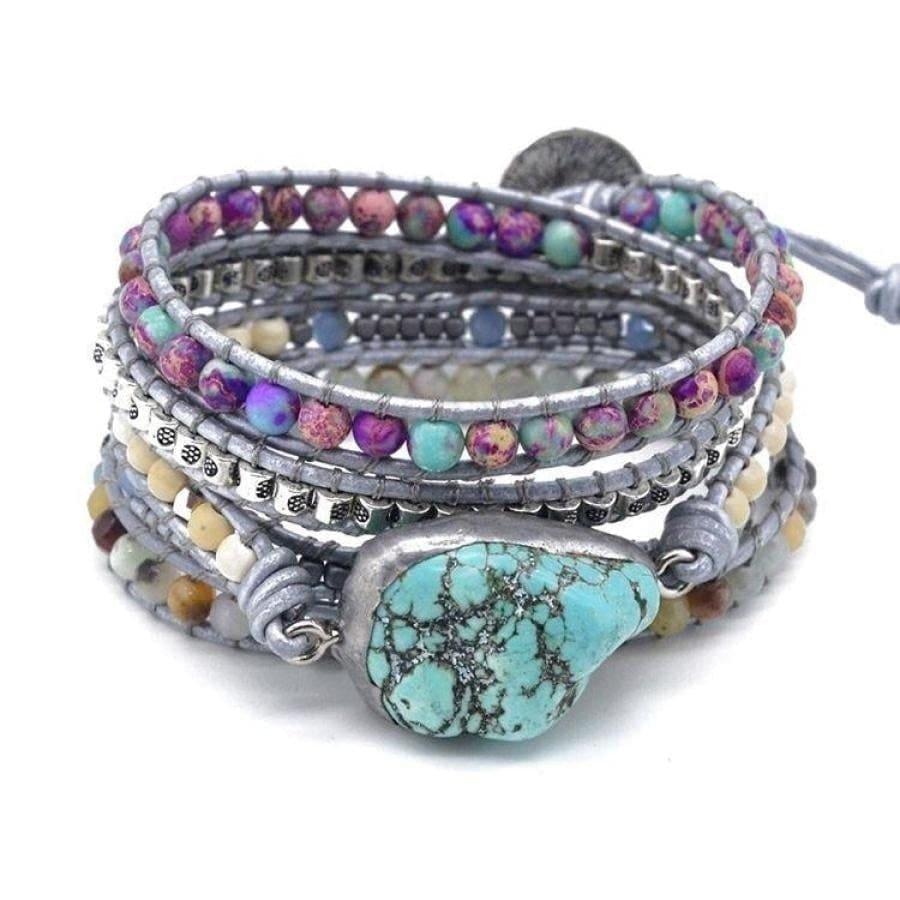 Turquoise, Jasper & Amazonite Leather Wrap Bracelet