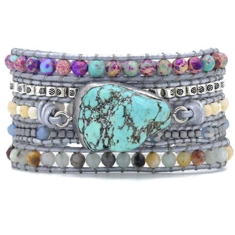 Turquoise, Jasper & Amazonite Leather Wrap Bracelet