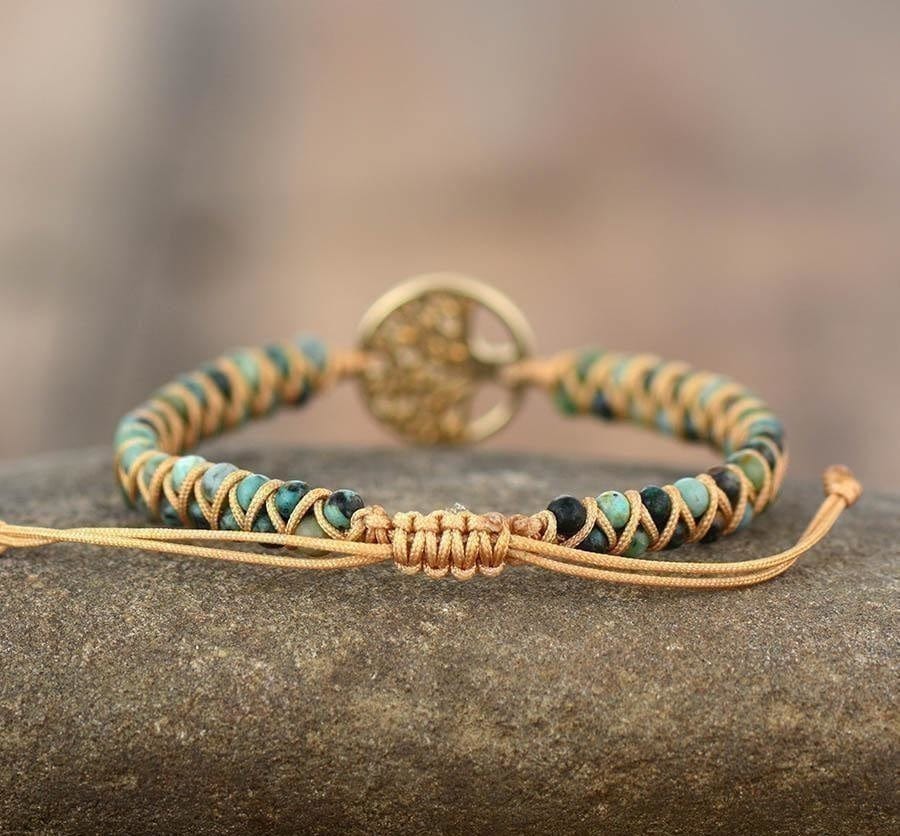 Natural African Turquoise & Tree of Life Bracelet