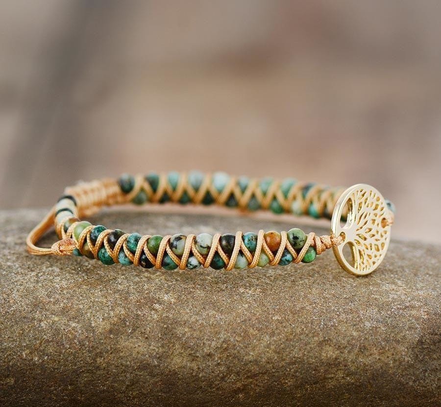 Natural African Turquoise & Tree of Life Bracelet