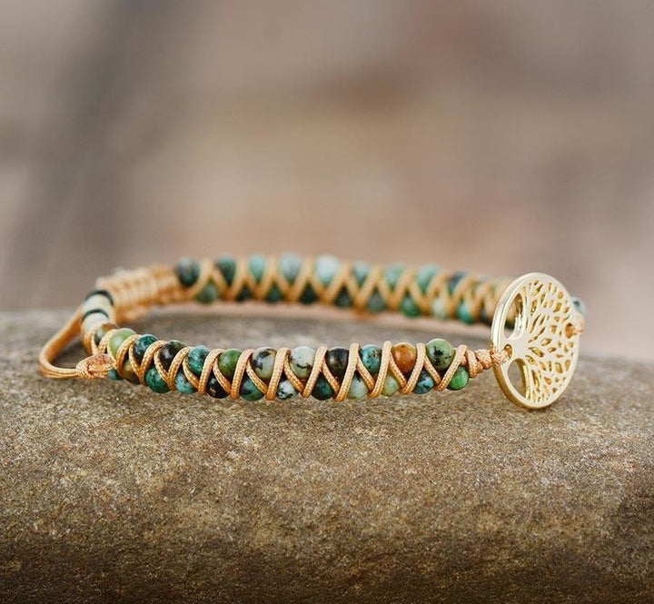 Natural African Turquoise & Tree of Life Bracelet