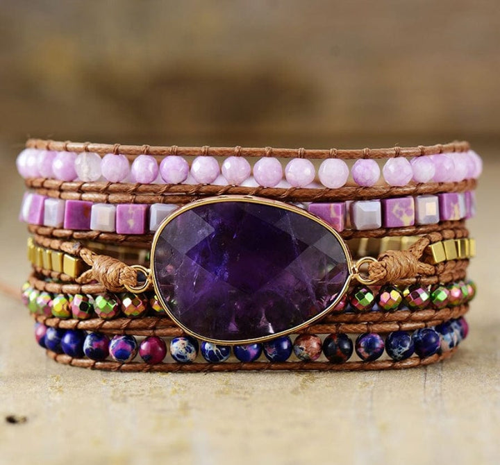 Natural Amethyst & Purple Quartz Wrap Bracelet