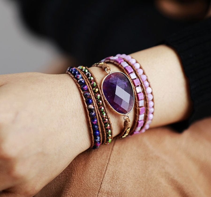 Natural Amethyst & Purple Quartz Wrap Bracelet