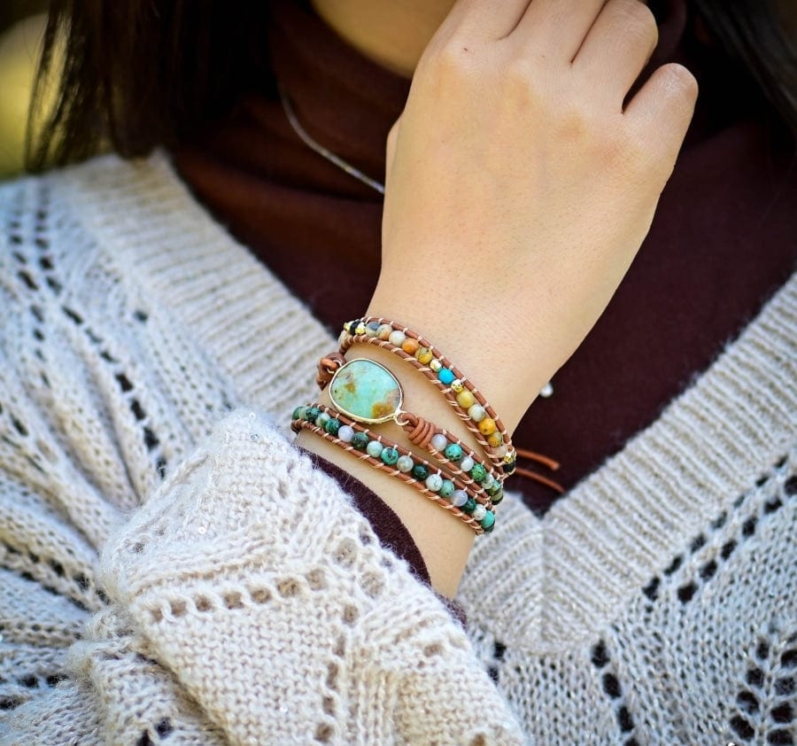 Natural Green Jade Jasper and Moss Agate Wrap Bracelet