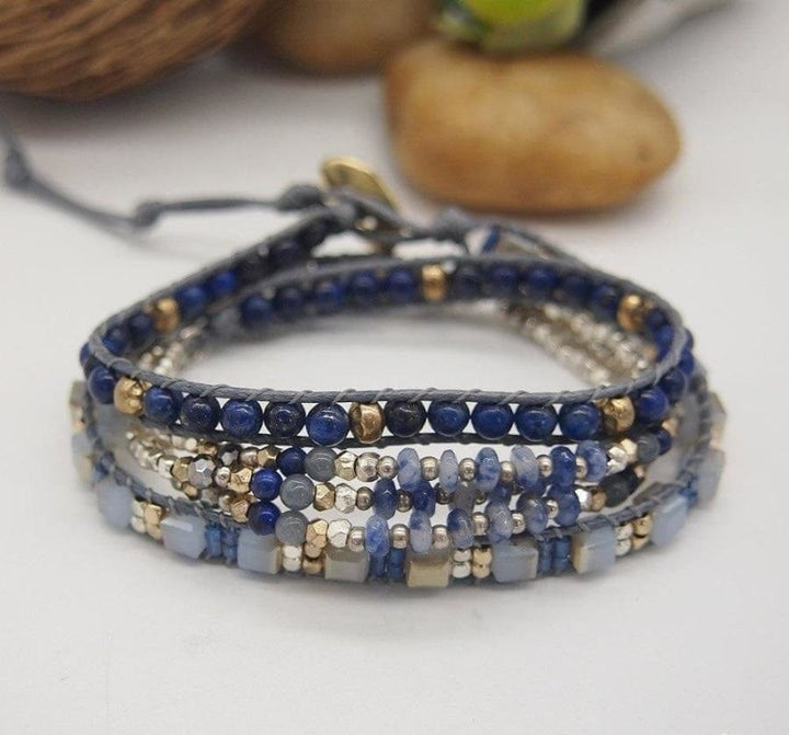 Natural Lapis Lazuli & Blue Aventurine Wrap Bracelet