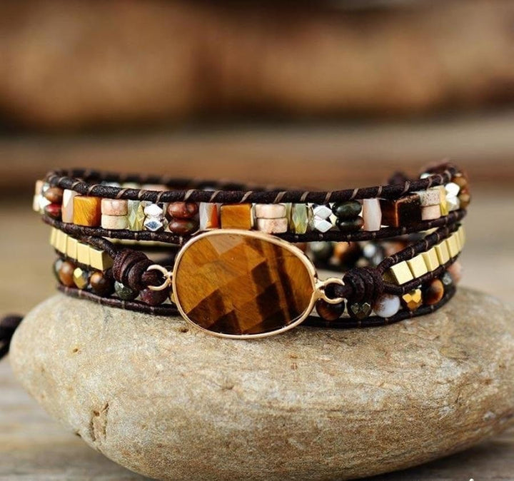 Natural Tiger Eye & Mixed Stone Bead Wrap Bracelet