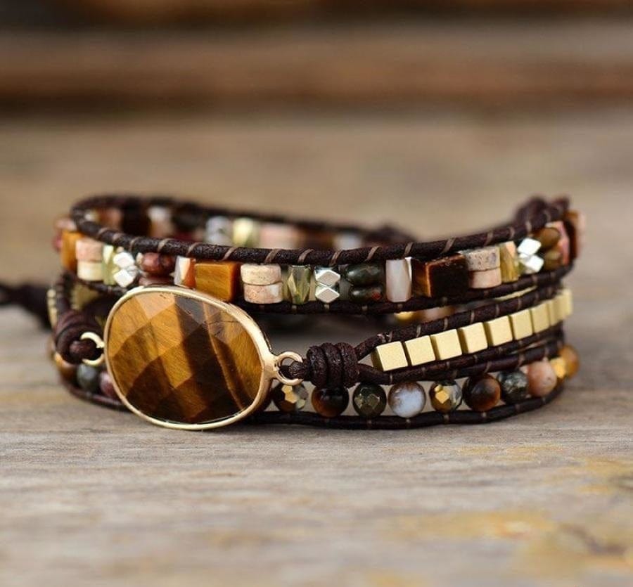 Natural Tiger Eye & Mixed Stone Bead Wrap Bracelet