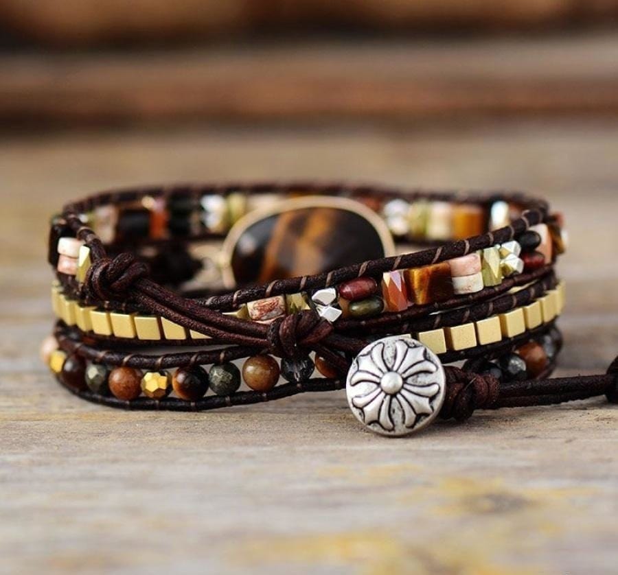 Natural Tiger Eye & Mixed Stone Bead Wrap Bracelet