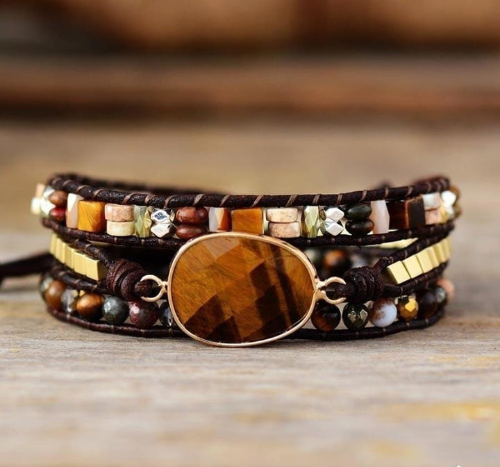 Natural Tiger Eye & Mixed Stone Bead Wrap Bracelet