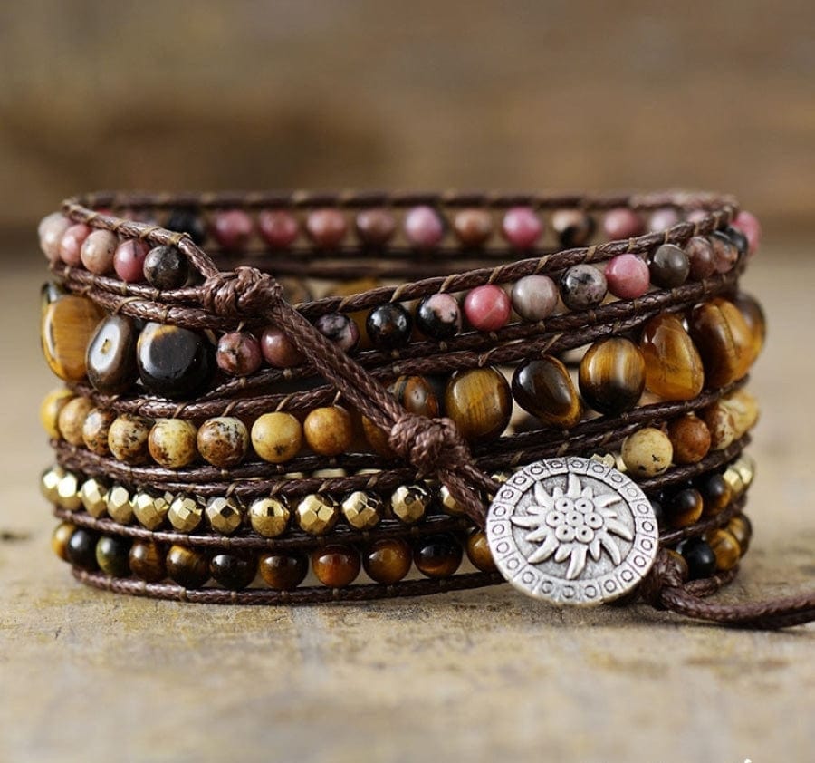 Natural Tiger Eye & Rhodonite Wrap Bracelet