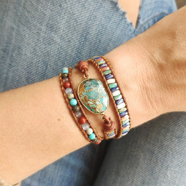 Natural Turquoise & Jasper Wrap Bracelet