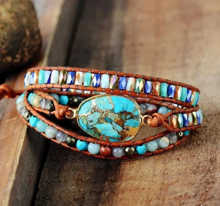 Natural Turquoise & Jasper Wrap Bracelet