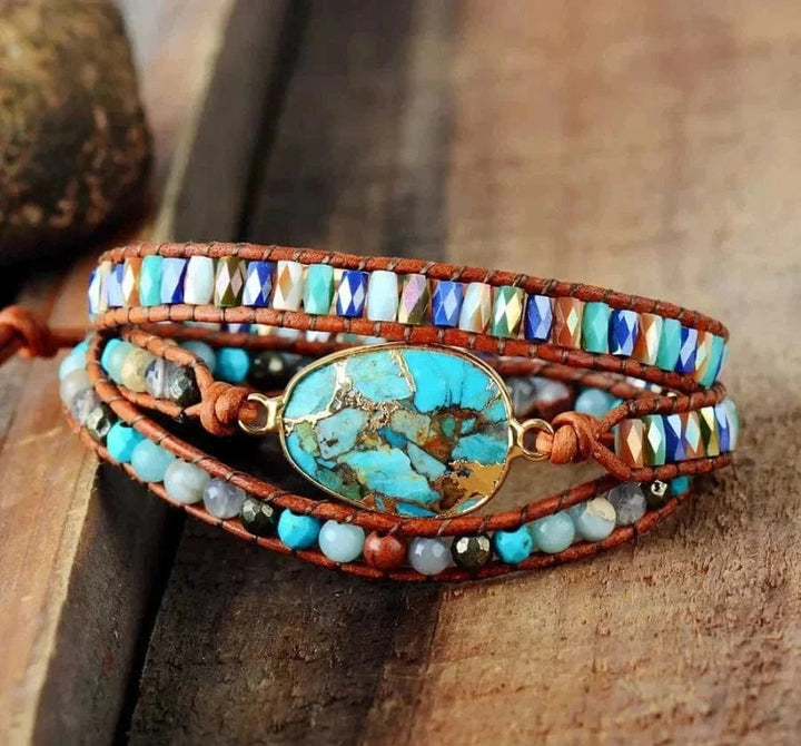 Natural Turquoise & Jasper Wrap Bracelet