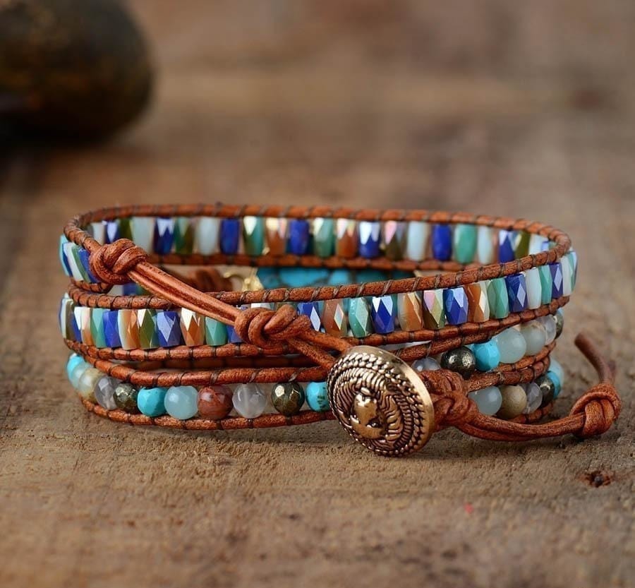 Natural Turquoise & Jasper Wrap Bracelet