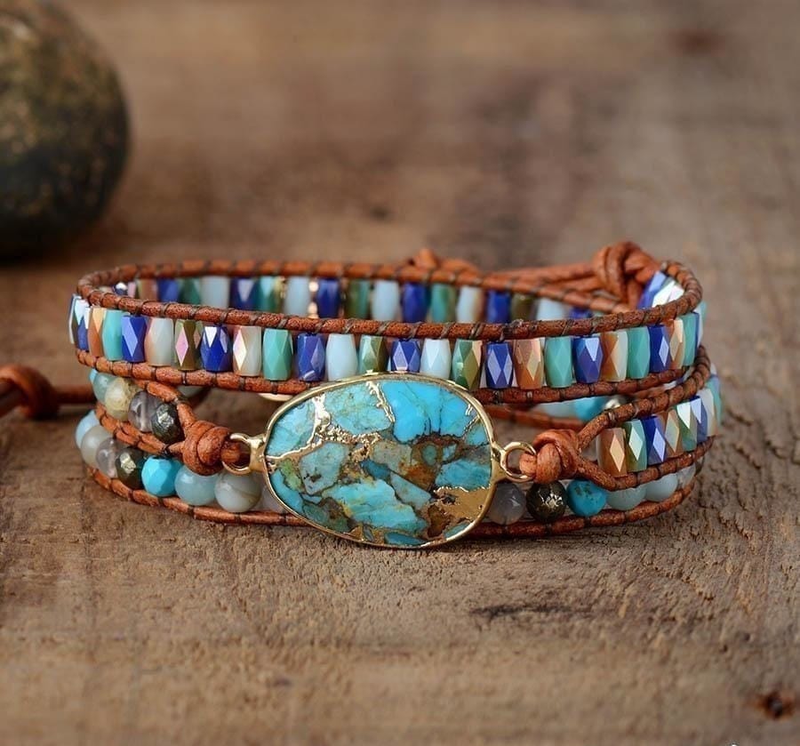 Natural Turquoise & Jasper Wrap Bracelet