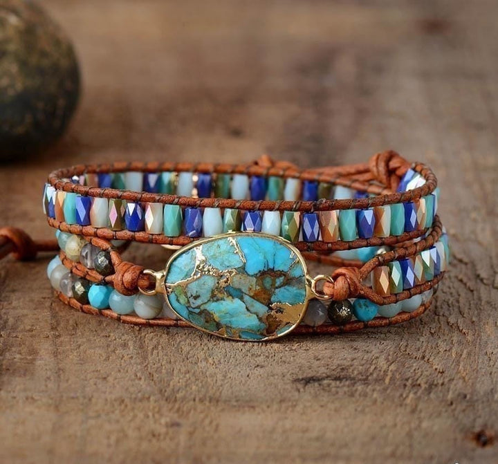 Natural Turquoise & Jasper Wrap Bracelet