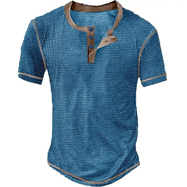 Men's Waffle Henley Shirt Tee Short Sleeve Plaid Checkered Fashion Designer Comfortable Buttons Henley Outdoor Casual Daily Summer Black White Yellow Henley T-Shirt