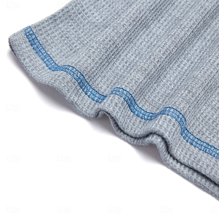 Men's Waffle Henley Shirt Tee Short Sleeve Plaid Checkered Fashion Designer Comfortable Buttons Henley Outdoor Casual Daily Summer Black White Yellow Henley T-Shirt