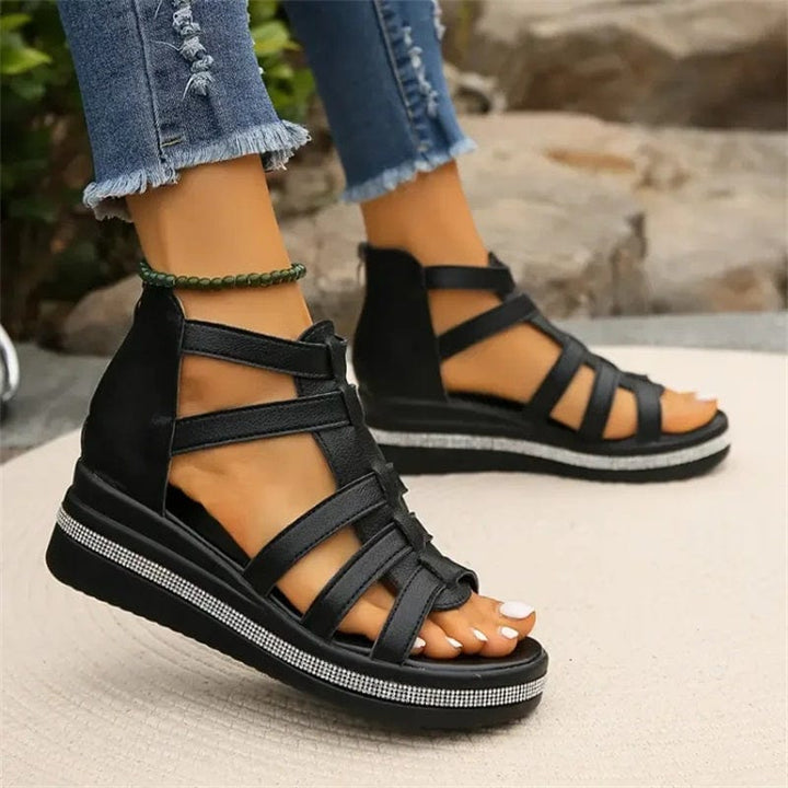 Wedge Sole Sandals with Rhinestone Decoration