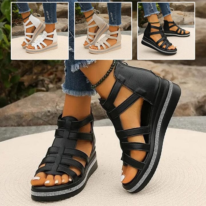 Wedge Sole Sandals with Rhinestone Decoration