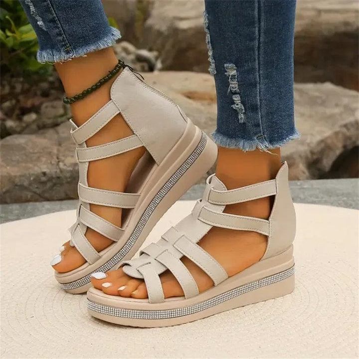Wedge Sole Sandals with Rhinestone Decoration