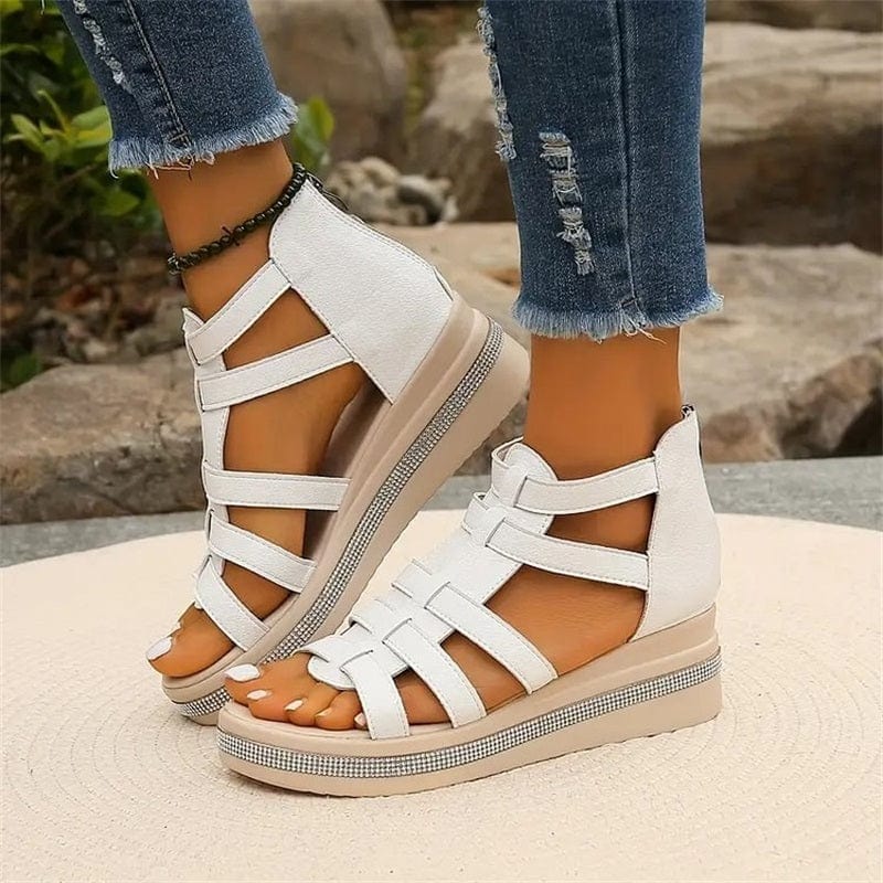 Wedge Sole Sandals with Rhinestone Decoration