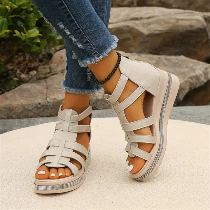 Wedge Sole Sandals with Rhinestone Decoration