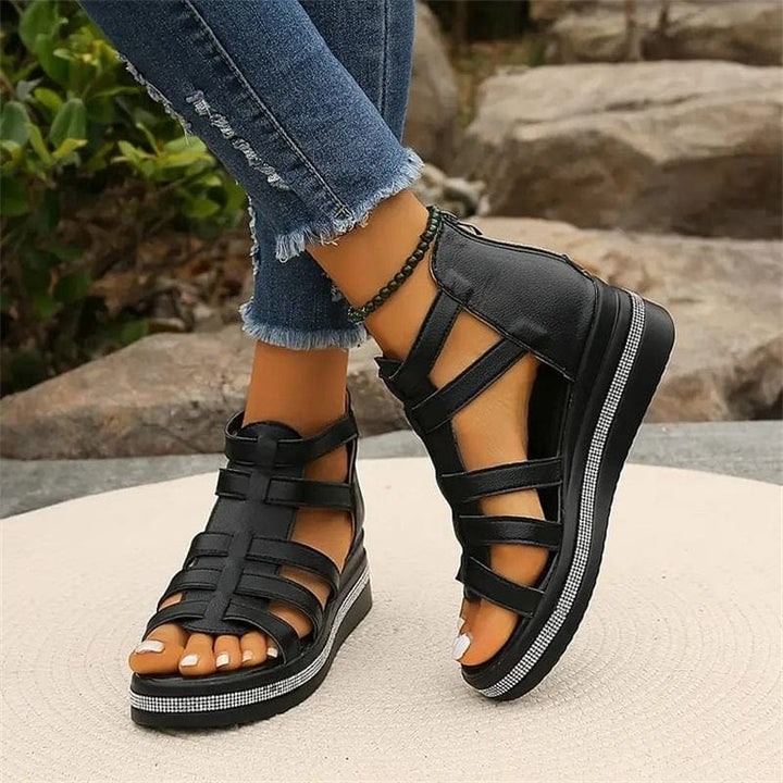 Wedge Sole Sandals with Rhinestone Decoration