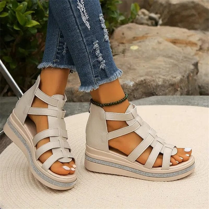 Wedge Sole Sandals with Rhinestone Decoration