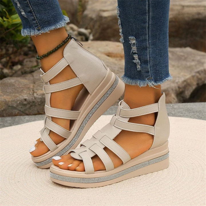 Wedge Sole Sandals with Rhinestone Decoration