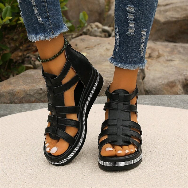 Wedge Sole Sandals with Rhinestone Decoration