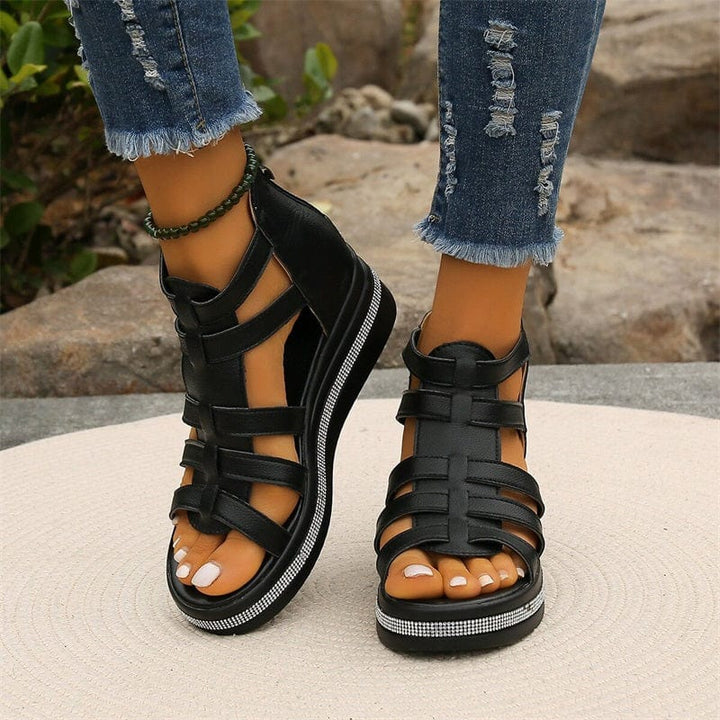 Wedge Sole Sandals with Rhinestone Decoration