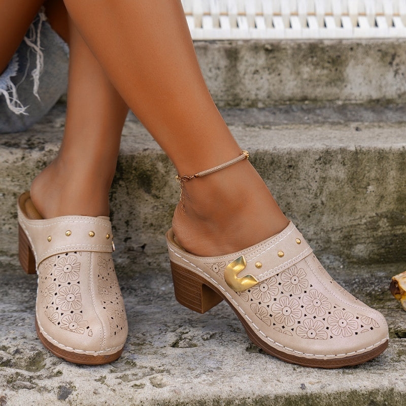 Nina Floral-Cut Slip-On Mules