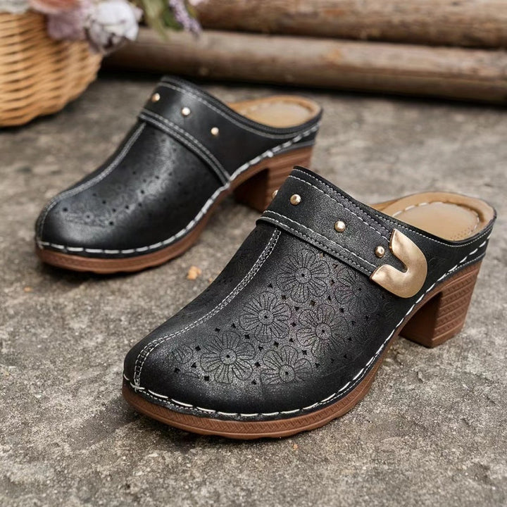 Nina Floral-Cut Slip-On Mules