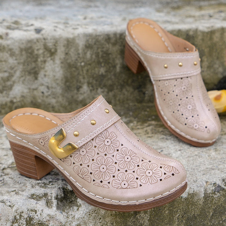 Nina Floral-Cut Slip-On Mules